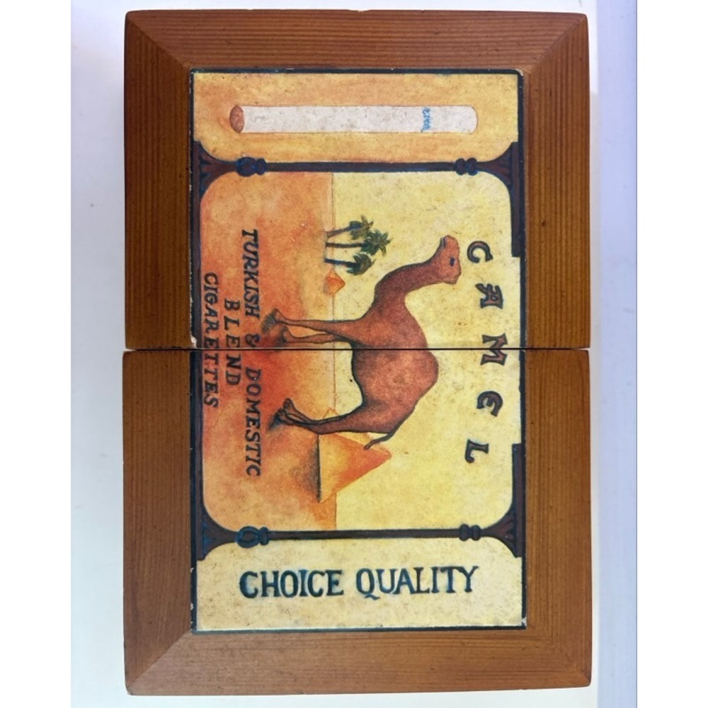 Vintage Camel Cigarettes Wooden Jewelry Valet Box Cantilever Tiered Velvet Lined